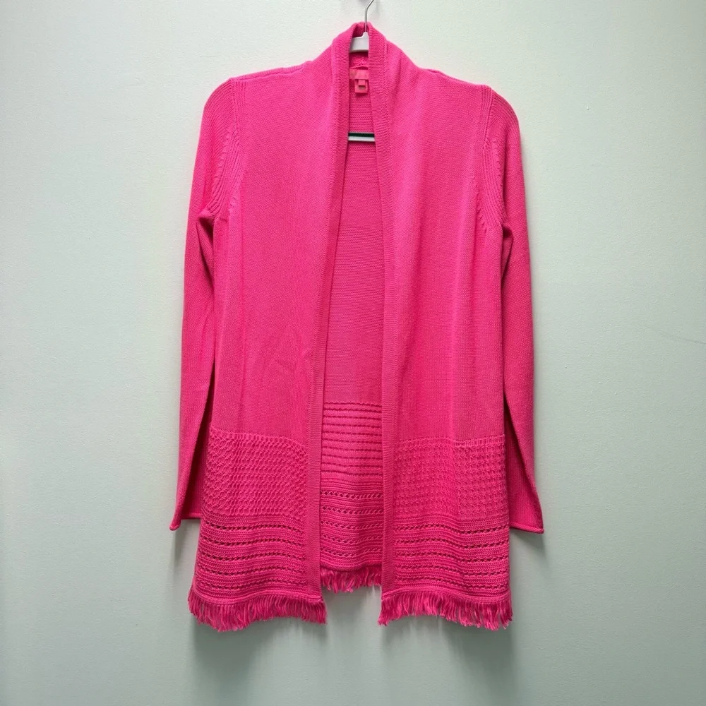 LILLY PULITZER Noble Fringe Cardigan, Pink Isle | Size Small